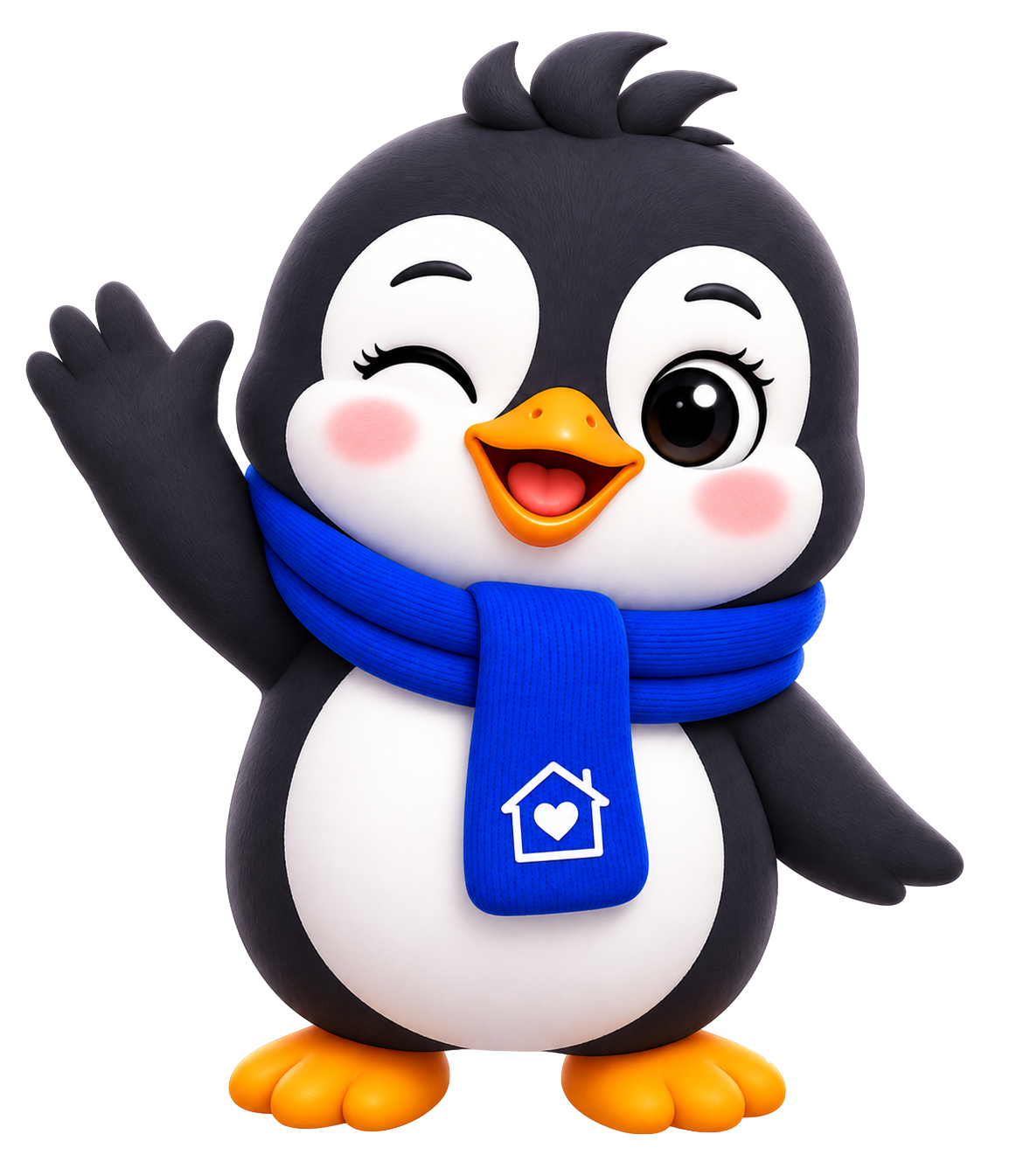 Penny the penguin waving hello